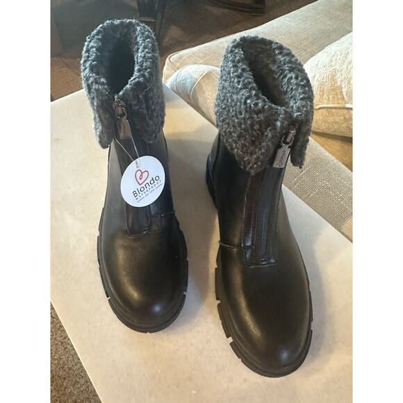 Blondo Plaka Waterproof BLACK Boots with Faux Fur Trim with side Zipper - Size 8 - Picture 1 of 7
